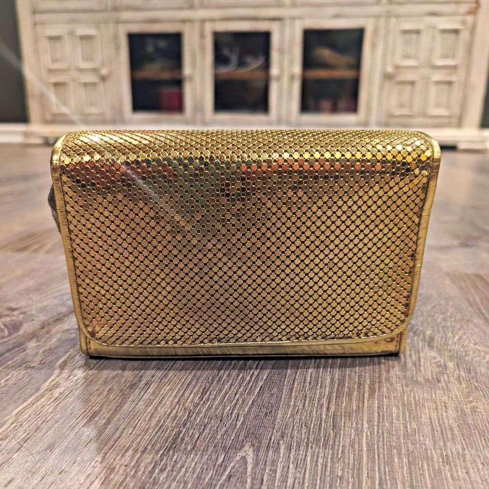 Whiting and Davis International Gold Metal Mesh Envelope Crossbody Clutch Bag